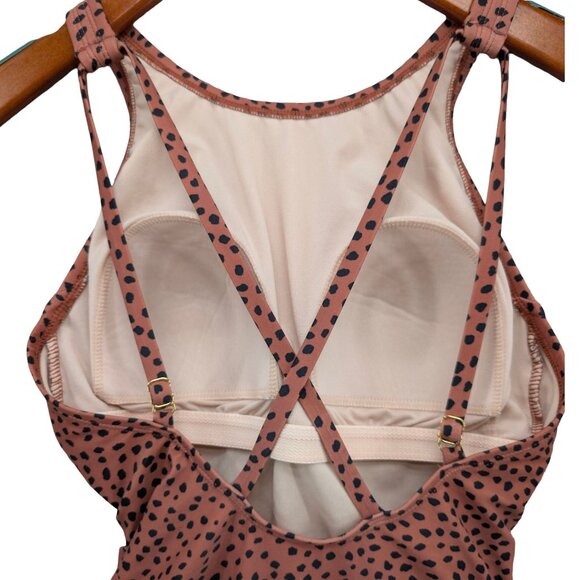 Kona Sol One Piece Swimsuit Womens Brown Black Spotted Animal Print Ruched Sz M - Picture 10 of 13